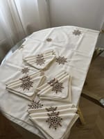 Nappe rectangle 2m50 / 1m50 blanc cassé gharza rouge vert  + 12 serviettes de table