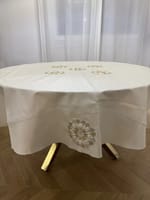 Nappe ronde 1m80 blanc cassé Zelij cartier simili cuir