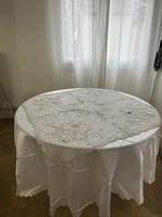 Nappe voile perles fleurs blanches + sous nappe blanche