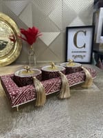 Plateau rectangle 3 boites rondes tarz el fassi rouge