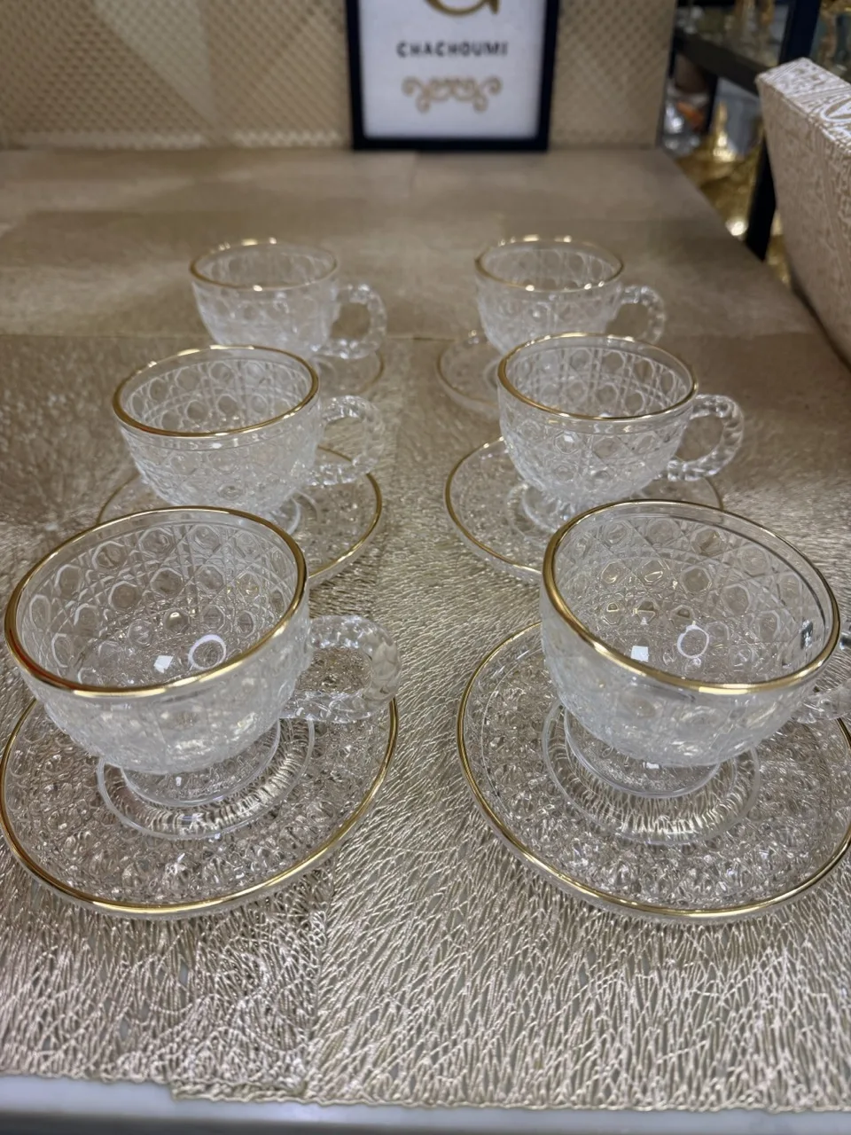 Ensemble de 6 tasses transparentes motif dupe avec sous-tasses – Image 2
