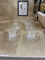 Ensemble de 6 tasses longues et 6 sous-tasses striées avec liseré doré – Image 2