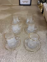 Ensemble de 6 tasses longues et 6 sous-tasses striées avec liseré doré – Image 3