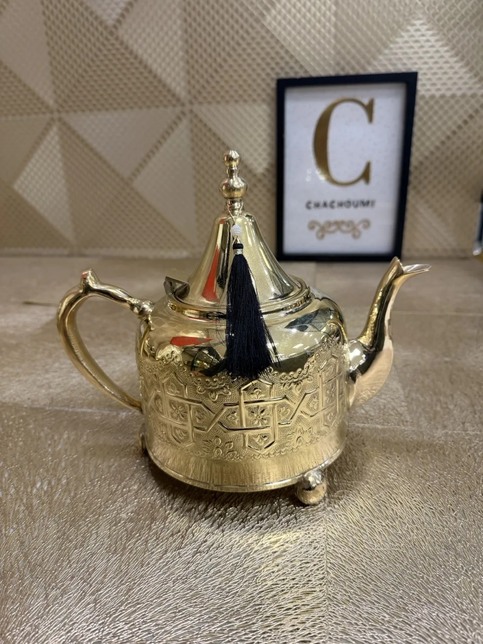 Grande Théière marocaine Flora dorée