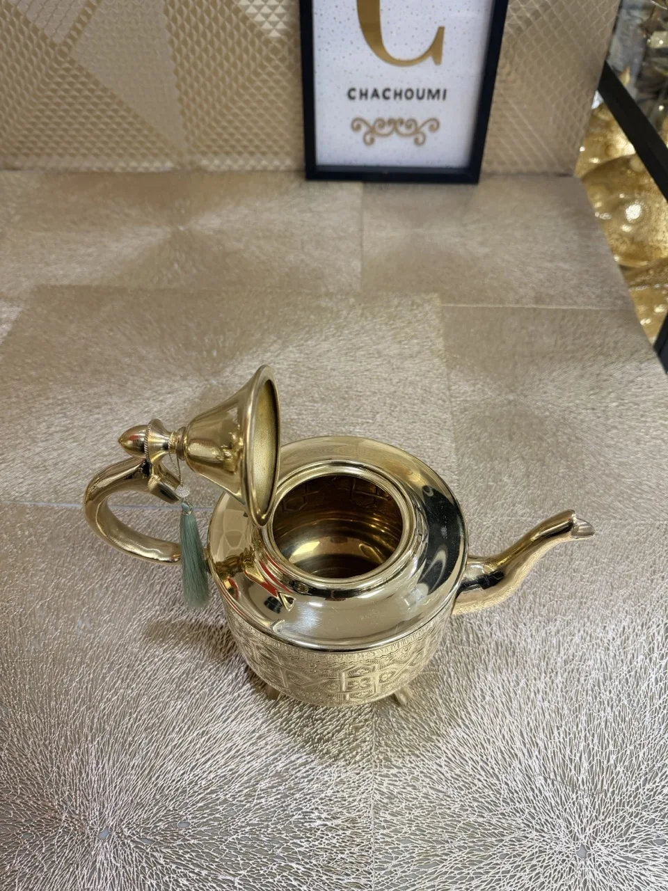 Grande théière marocaine Fassi dorée – Image 3