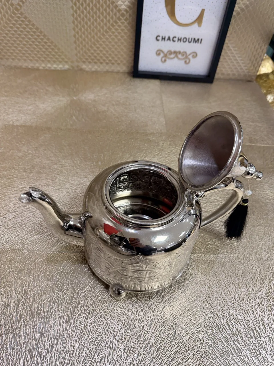 Grande Théière marocaine Flora argentée – Image 3